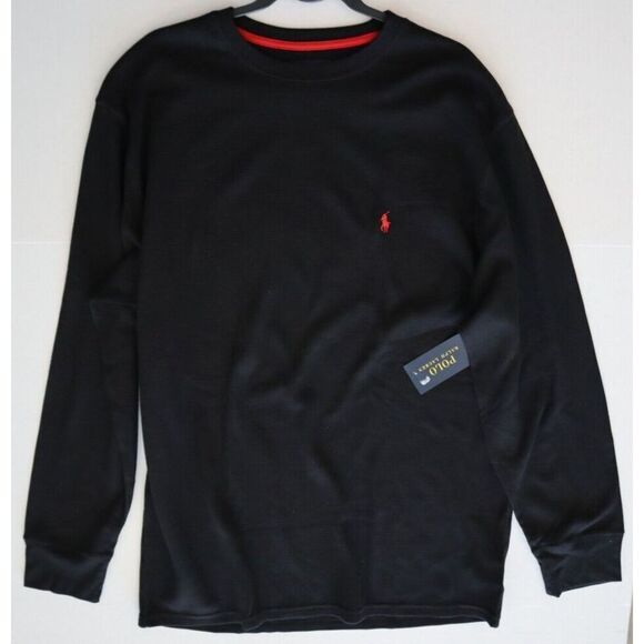 Polo Ralph Lauren PWLCRX Men's Sz 2XL Black Midweight Waffle Knit L/S Crew Shirt - Picture 5 of 6